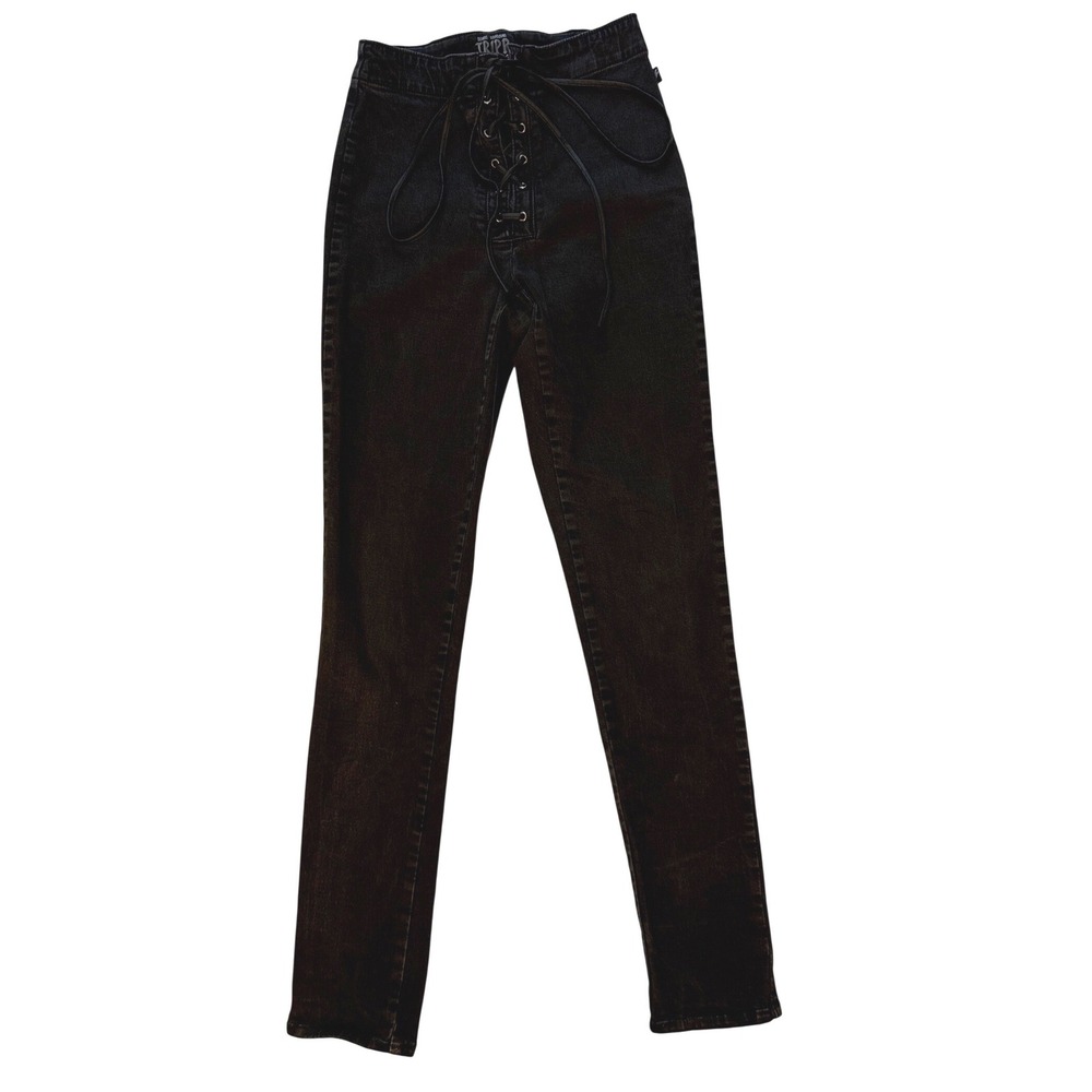 Tripp NYC Daang Goodman Black Lace Up Front Skinny Jeans High Waist Goth Sz 27/5